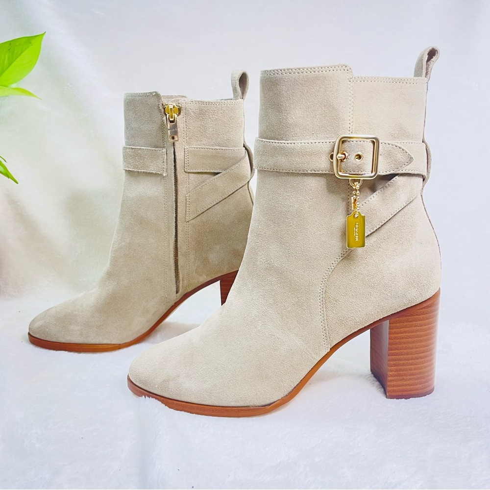 COACH BEIGE ‘OLIVIA’ LEATHER HEELED ANKLE BOOTS size 7.5  E 111‎ - Picture 6 of 16